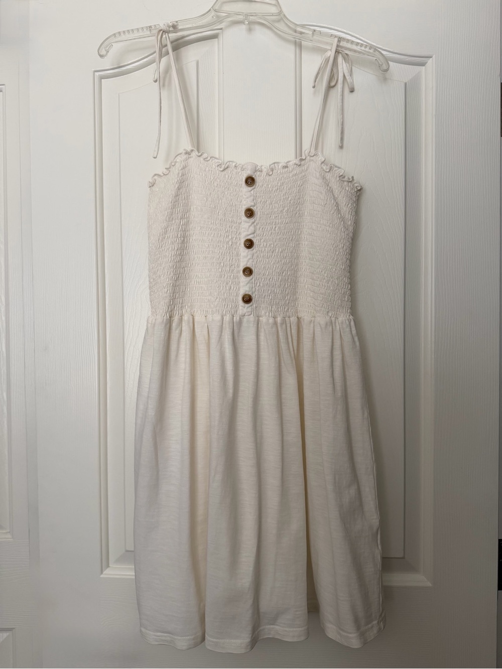 Vero Moda Cream Tie-Shoulder Smocked Sundress with Button-Trim Front
